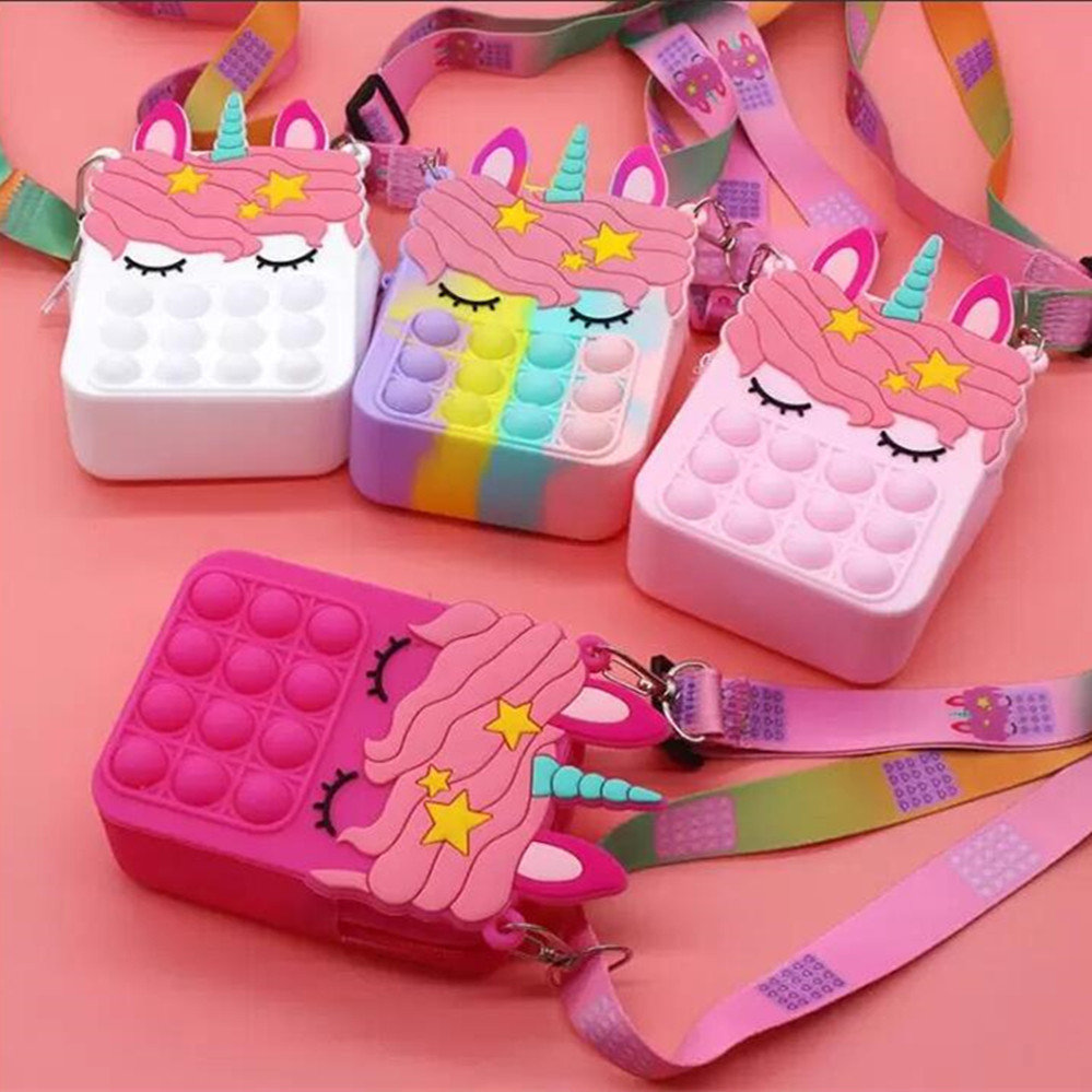 

Fidget Sensory Bubble Bretelle Shoulder Bag Cellphone Straps Finger Push Phone Pouch Case Change Coin Purse Decompression Unicorn Toys for Girls Kids FY2915