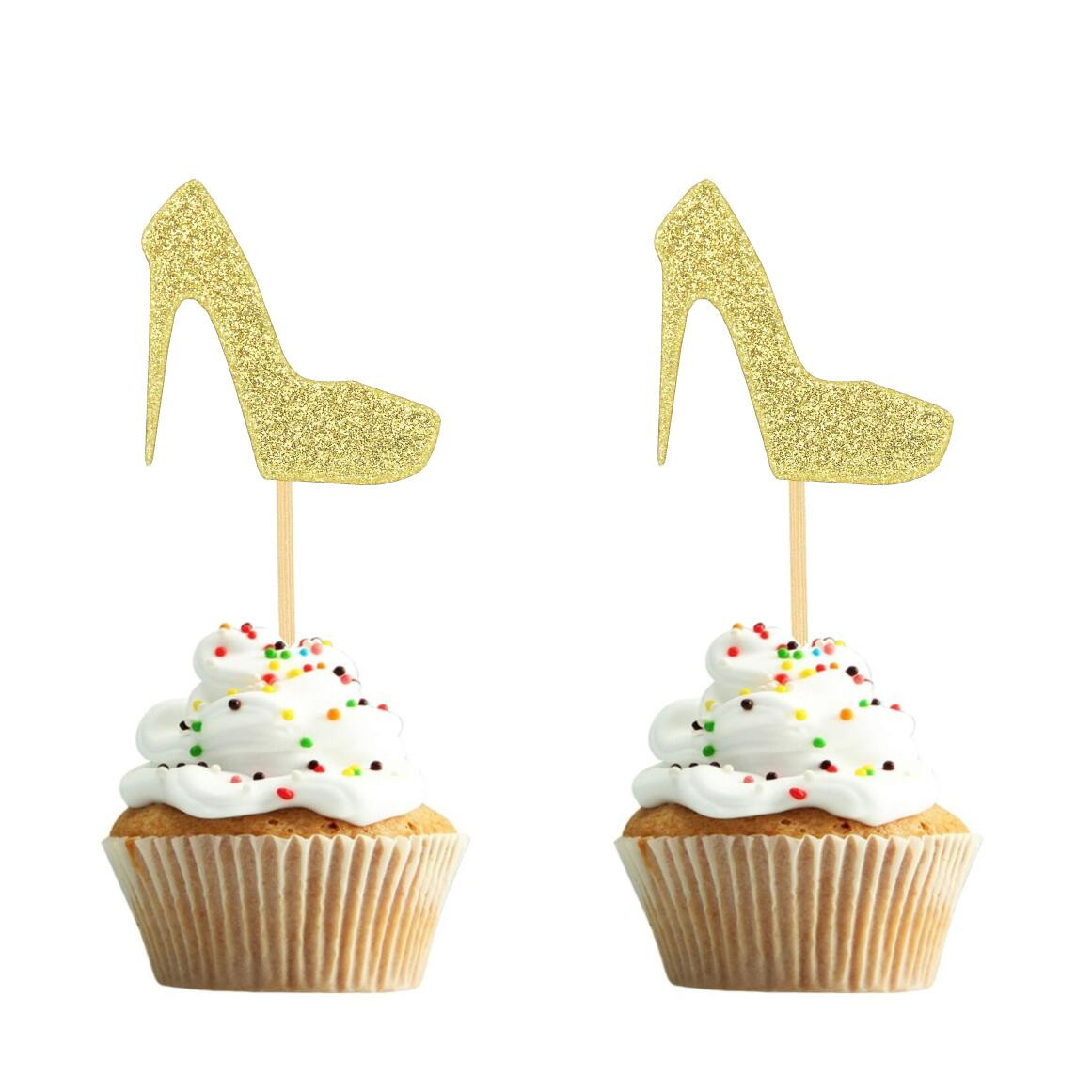 

High Heel Cakes Topper Gold Cake Tools High-heeled Shoes Shape Topper Insert Card 1221302