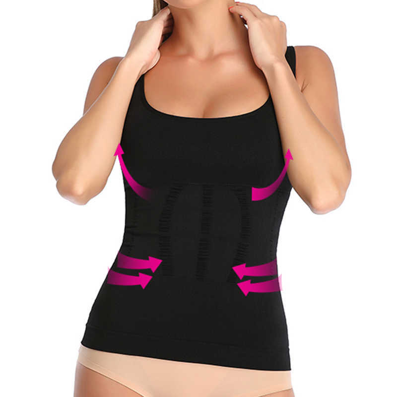 

Women Body Shaper Removable Underwear Waist Trainer Bra Cami Tank Top Slimming Vest Corset Shapewear Slim Up Lift Tummy Control, Black