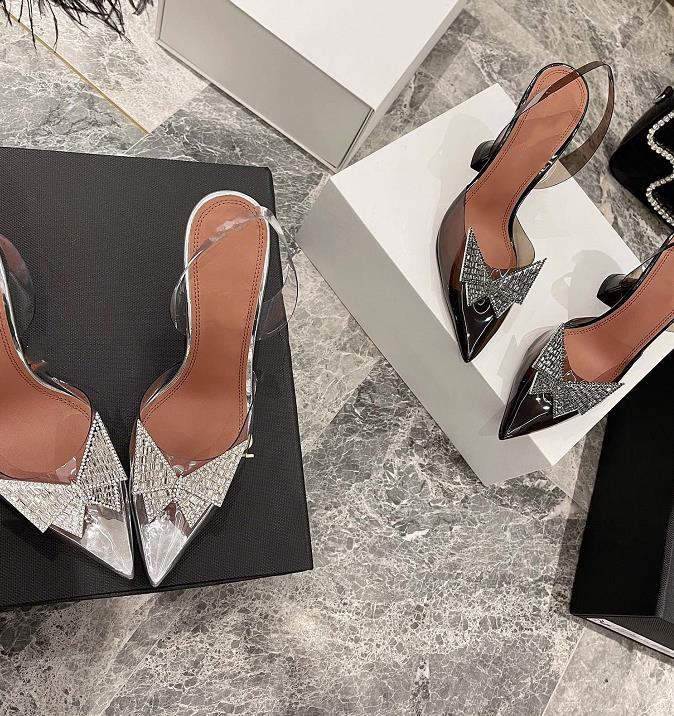 

2021 spring and summer crystal butterfly PVC high-heeled shoes imported material Genuine leather soles 7-9cm size -40, Black