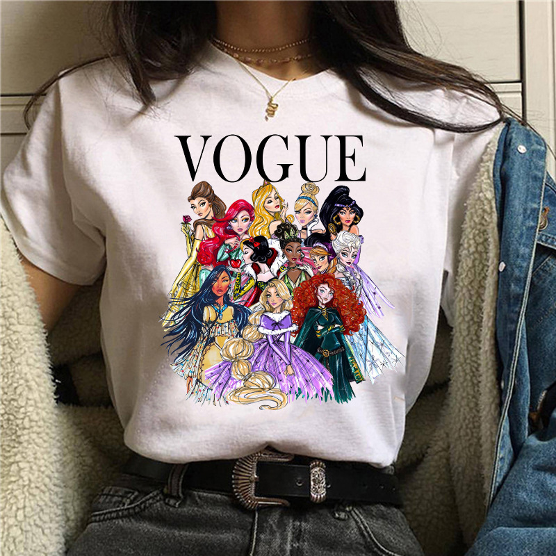 

T shirt Vogue Princess Print Summer Casual Short Sleeve Trendy Women's T-, White