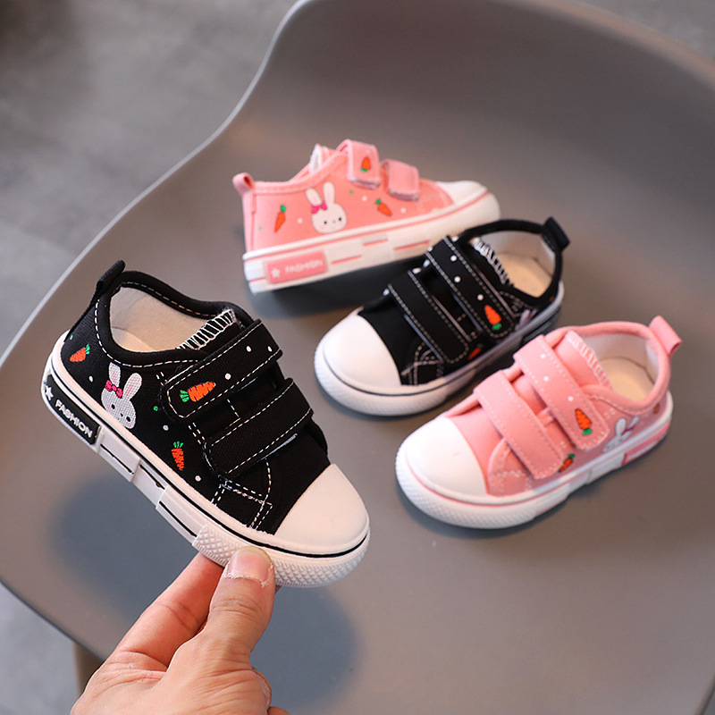 

Autumn Baby Girls Canvas Shoes Infant Toddler Shoes Children Cartoon Casual Sports Shoes Soft Bottom Outdoor Student Sneakers, Black