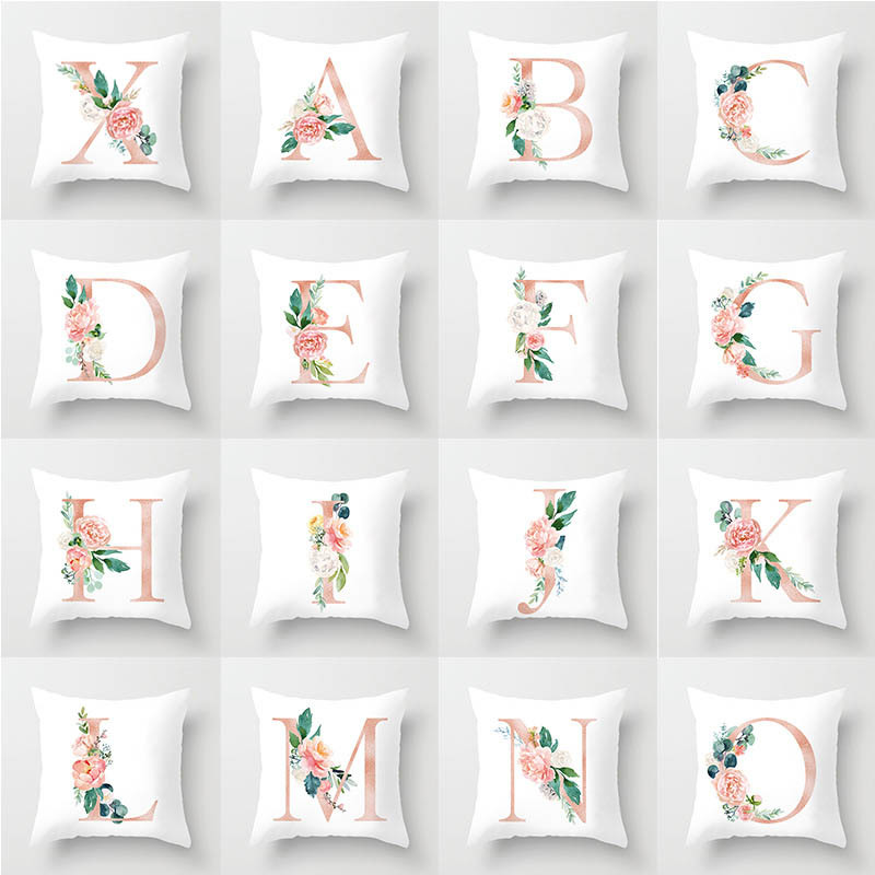 Pillow Case Kids Room English Alphabet Flower Pillowcase Cushion Cojines Pillows Cover-image-690916744
