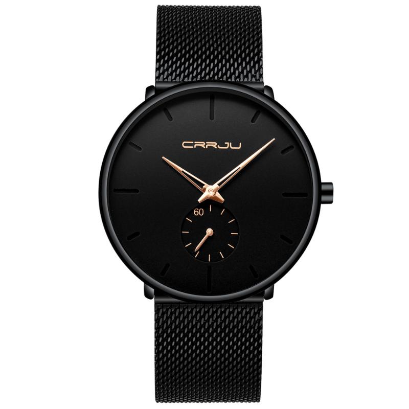 

Wristwatches Top CRRJU Mens Watches Quartz Watch Men Casual Slim Mesh Steel Waterproof Sport Relogio Masculino, Slivery;brown