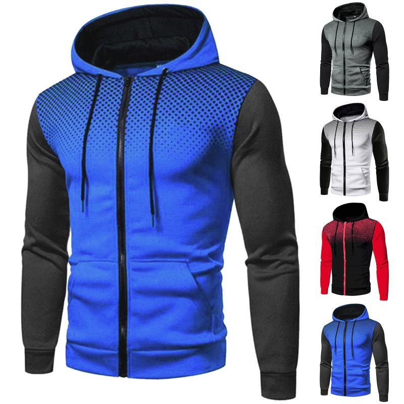 

Men's Hoodies & Sweatshirts Coat Zipper Closure Long Sleeve Striped Hooded Sweater Autumn Winter Patchwork Pockets Warm Knitwear, Rd