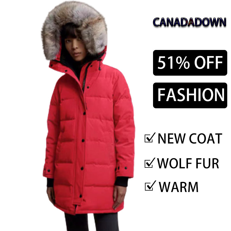 

DHL Freeshiping Down jacket winter wolf fur canada coat design zipper womens long sleeves casual slim outdoor hood thick street warm cotton thickene, Photo color