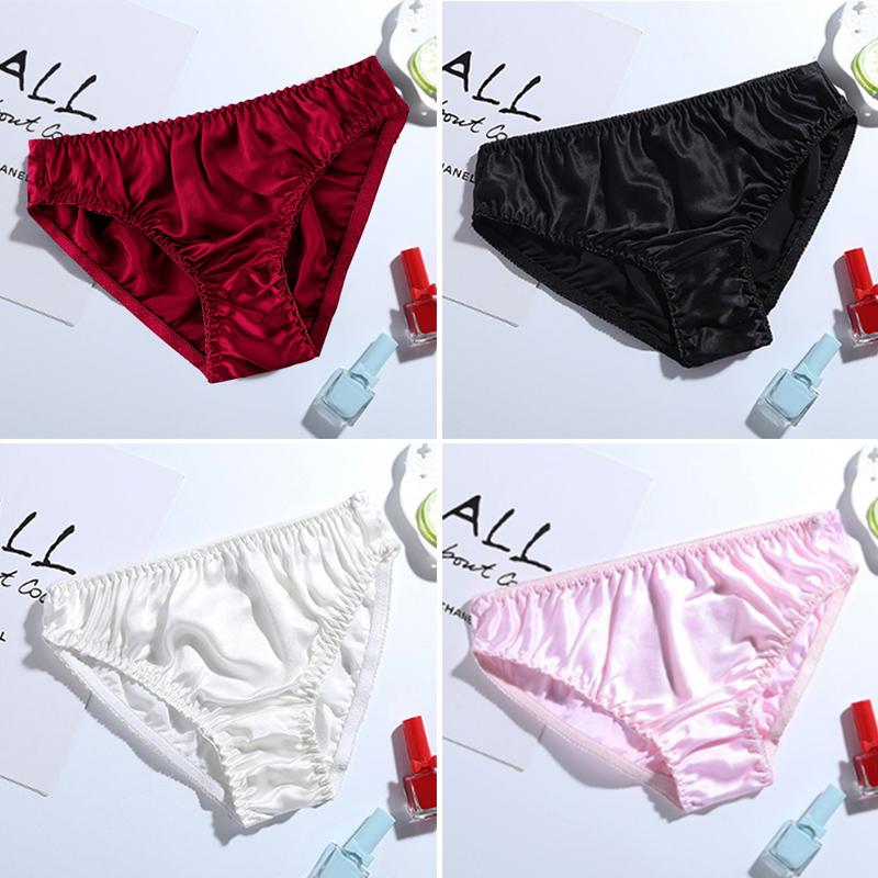 Gym Kläder Kvinnor Silkliknande Satin Panties Bikini Underkläder Andningsbara Solid Färg Briefs LMH66