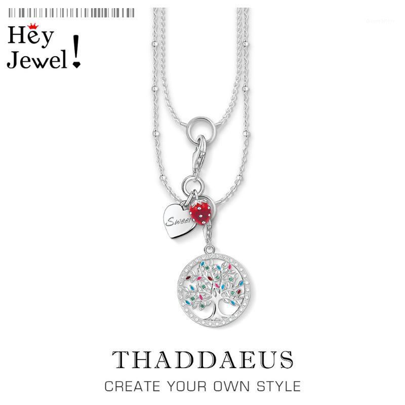 

Charm Necklace Sweet Heart Strawberry & Tree,2021 Spring Fashion Jewelry Europe 925 Sterling Silver Romantic Gift For Women Chains