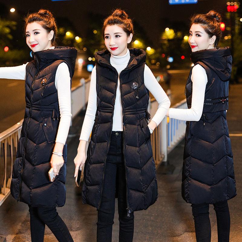 

Women's Vests 2022 Autumn Winter Women Solid Loose Female Hooded Mid-length Jacket Ladies Cotton Padded Windproof Warm Waistcoat X37, Black;white