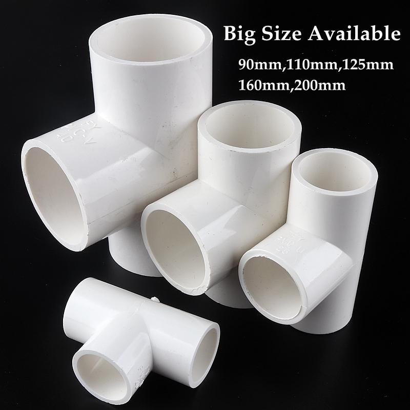 

1pc Big Size 63~200mm PVC Pipe Equal Tee 3 Ways Connector Fittings Irrigation System Water Supply White Hard Tube Connectors Watering Equipm