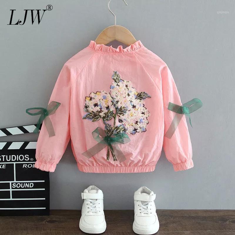 

Jackets Spring And Autumn Thin Girls Coat Jacket Zipper Shirt Embroidery Flower Baseball Uniform Windbreaker, Blue;gray