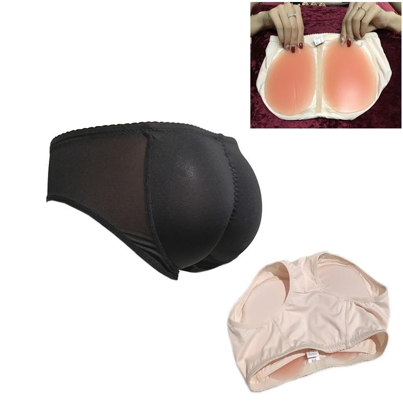 

Women' Panties 2PS Low Waist Silicone Filled Hip BuPad Combination Crossdresser Body Shaping Products Fake BuEnhancer, Beige
