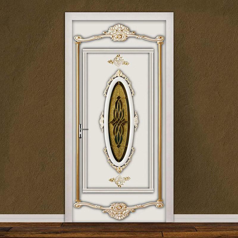 

Self-Adhesive Door Sticker 3D European Style Gold Pattern Wallpaper For Living Room Bedroom Mural Stickers Home Decor Wallpapers, Multi
