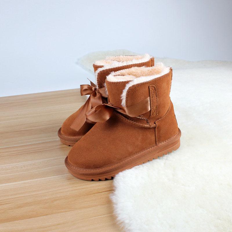 

Boots Lace-up Genuine Leather Children Snow Hair Ball Style Baby Shoes Boys Cotton, Black;grey