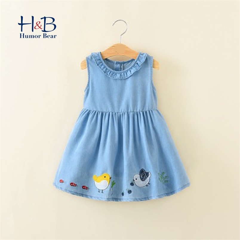 

Denim Summer Kids Clothing Cotton Cartoon Girls Dresses Lovely Children Blue Party Toddler Princess 210611, Bz2199 blue