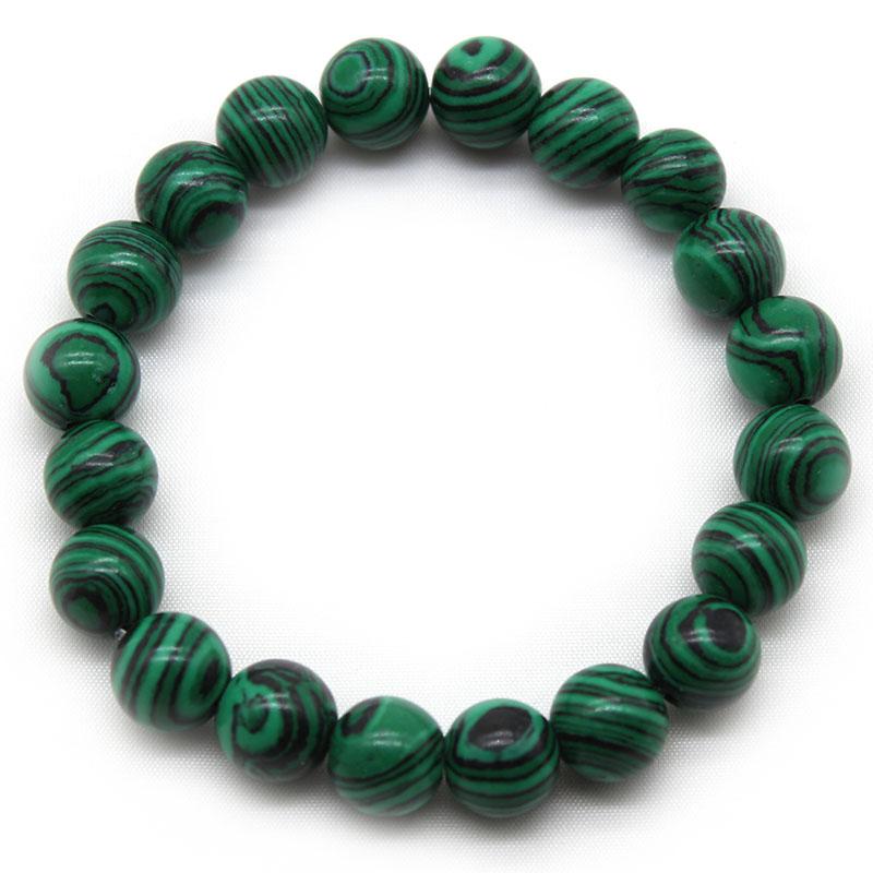 

Beaded, Strands High Quality Natural Stone Malachite Bracelets Beads For Women Men Fashion Elastic Energy Pulsera Homme Jewelry