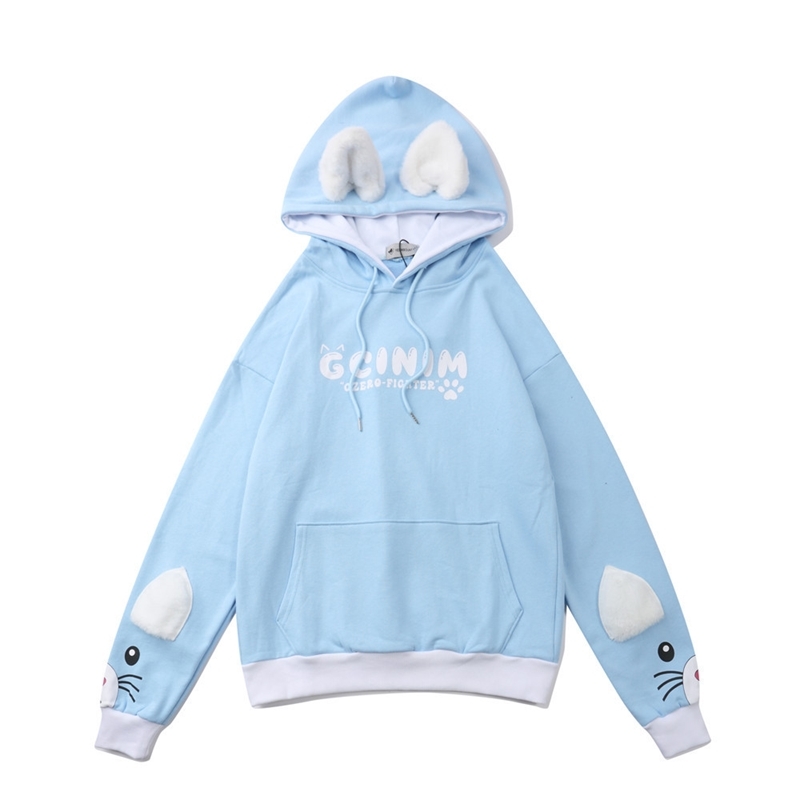 

Cartoon printed Hooded Sweater men's ins brand Hoodie BF Harajuku fashion loose Pullover, Blue
