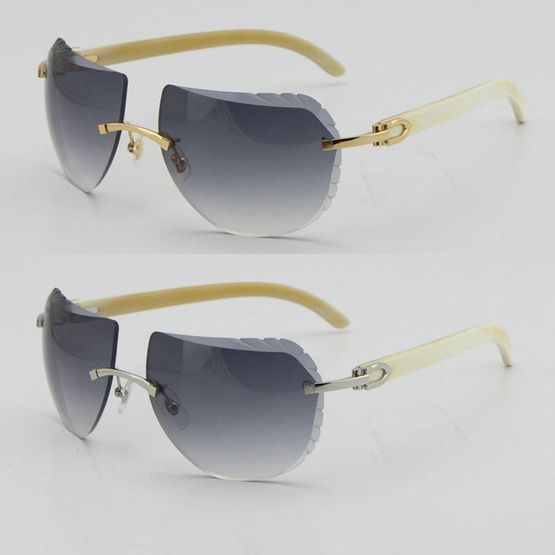 Original White Genuine Natural Horn design Rimless Sunglasses vintage 8200763 Diamond Cut Lens Eyeglasses High Quality Sun glasses Square shape face