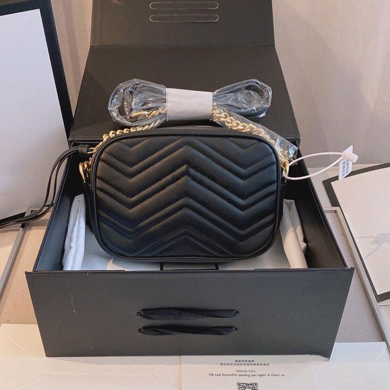 

[with box] double g Marmont shoulder bag gold chain crossbody handbags purse message dust bag Love heart V Wave Pattern Satchel guccie