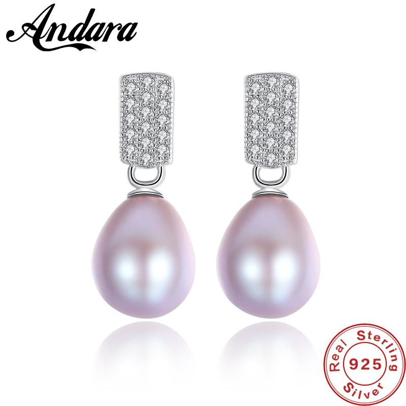 

Dangle & Chandelier 3 Color Genuine 925 Sterling Silver Dazzling CZ Crystal Natual Pearl Stud Earrings For Women Jewelry