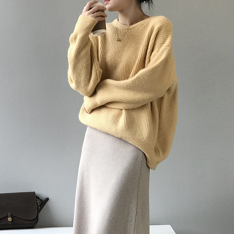 

women's sweaters stretch thick for women solid casual knitted winter warm round neck loose ladies pullovers wzjq, White;black