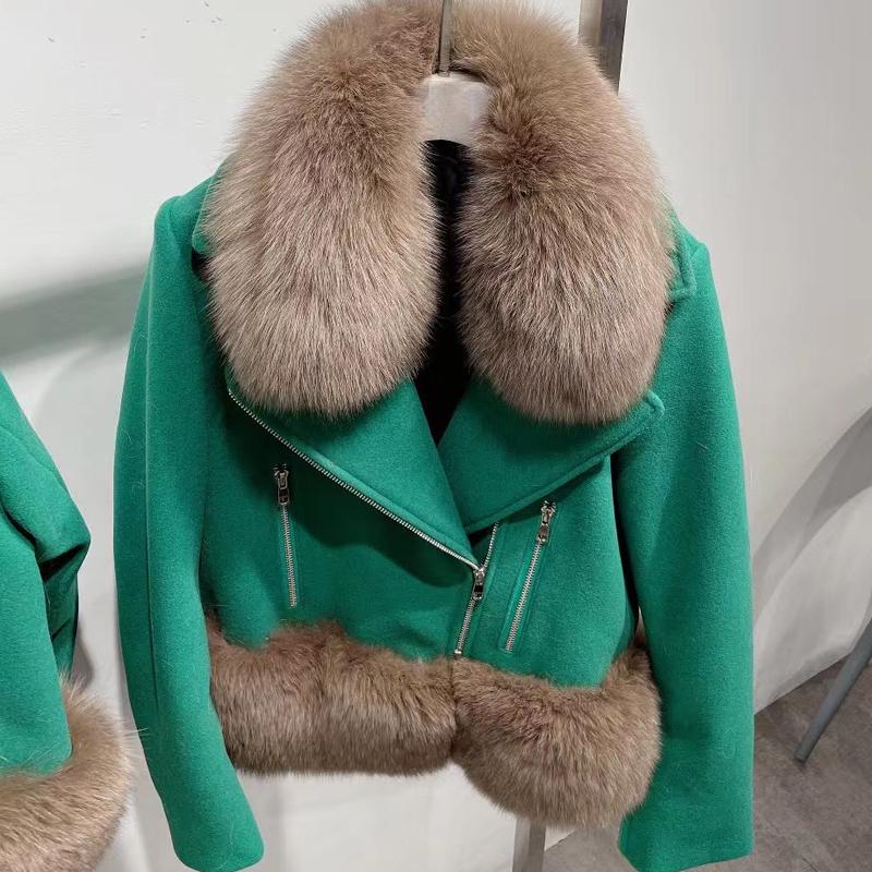 

Women' Wool & Blends Ladies Jacket With Fur Collar Woollen Coat, As show