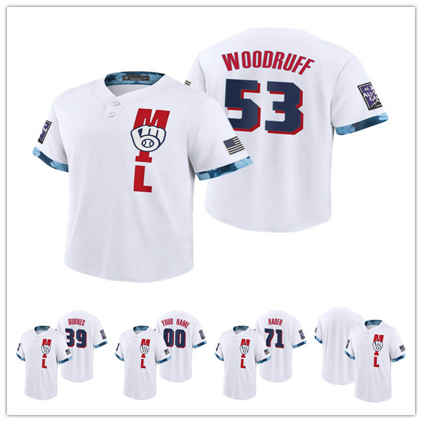 

Brewers Corbin Burnes Josh Hader Brandon Woodruff White 2021 Milwaukee All-Star Game Replica baseball Jersey, Black