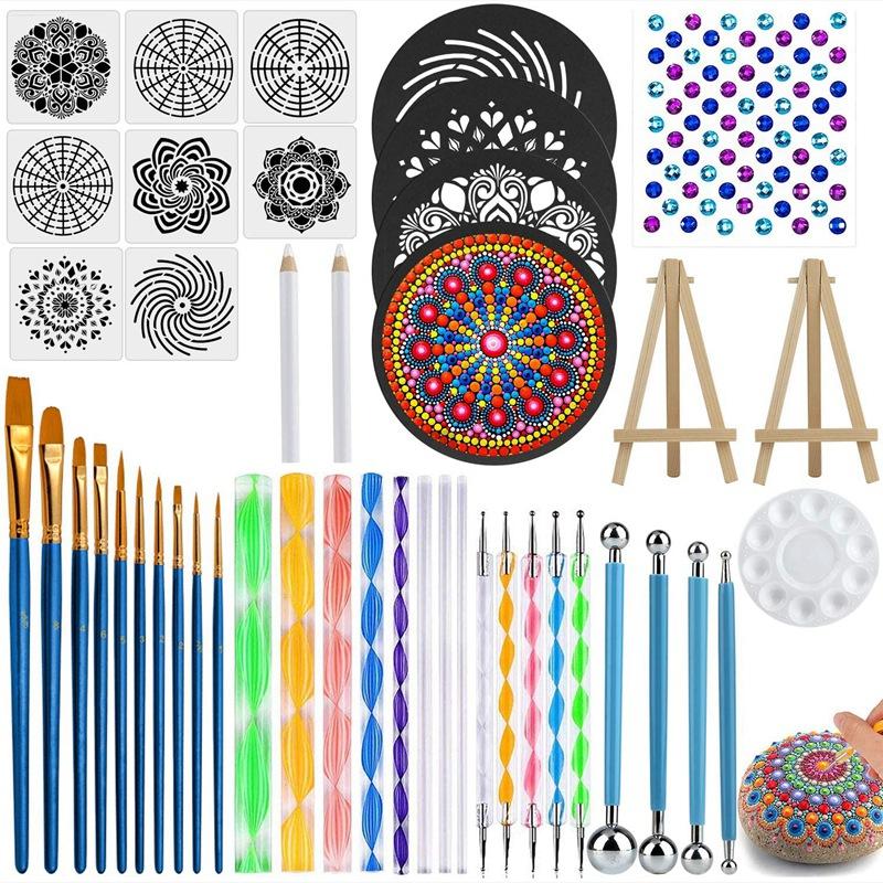 

Mandala Dotting Tools Set, Stencil Painting Arts Supplies Kits Including Templates, Mini Easel Craft
