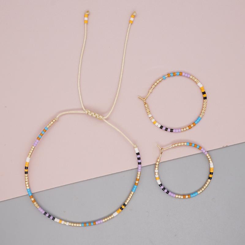 

Earrings & Necklace Go2BoHo Fashion Jewelry Sets Summer Multicolor Miyuki Seed Beads Simple Bracelet Hoop Set For Women Jewellery Gifts, Silver