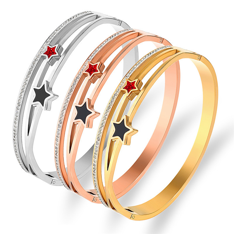 

women bangle Korean fashion versatile stainless steel jewelry star crossed diamond bracelet wholesale of handrings womens bracelets, Black