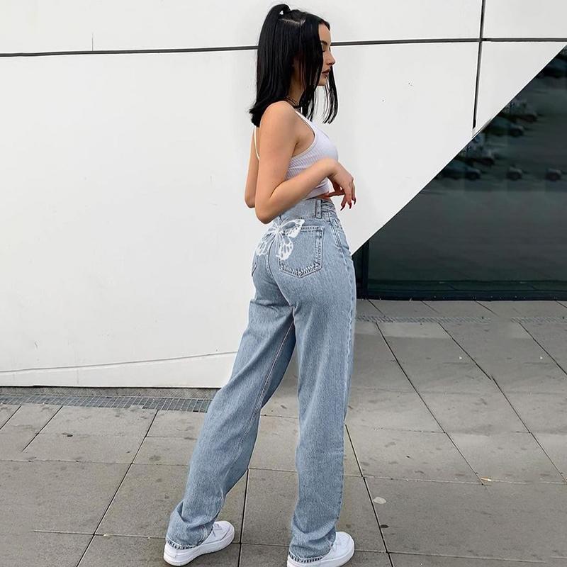 

Women's Jeans Fashion Women Streetwear Casual Baggy Straight High Waist Mom Denim Oversize, Blue