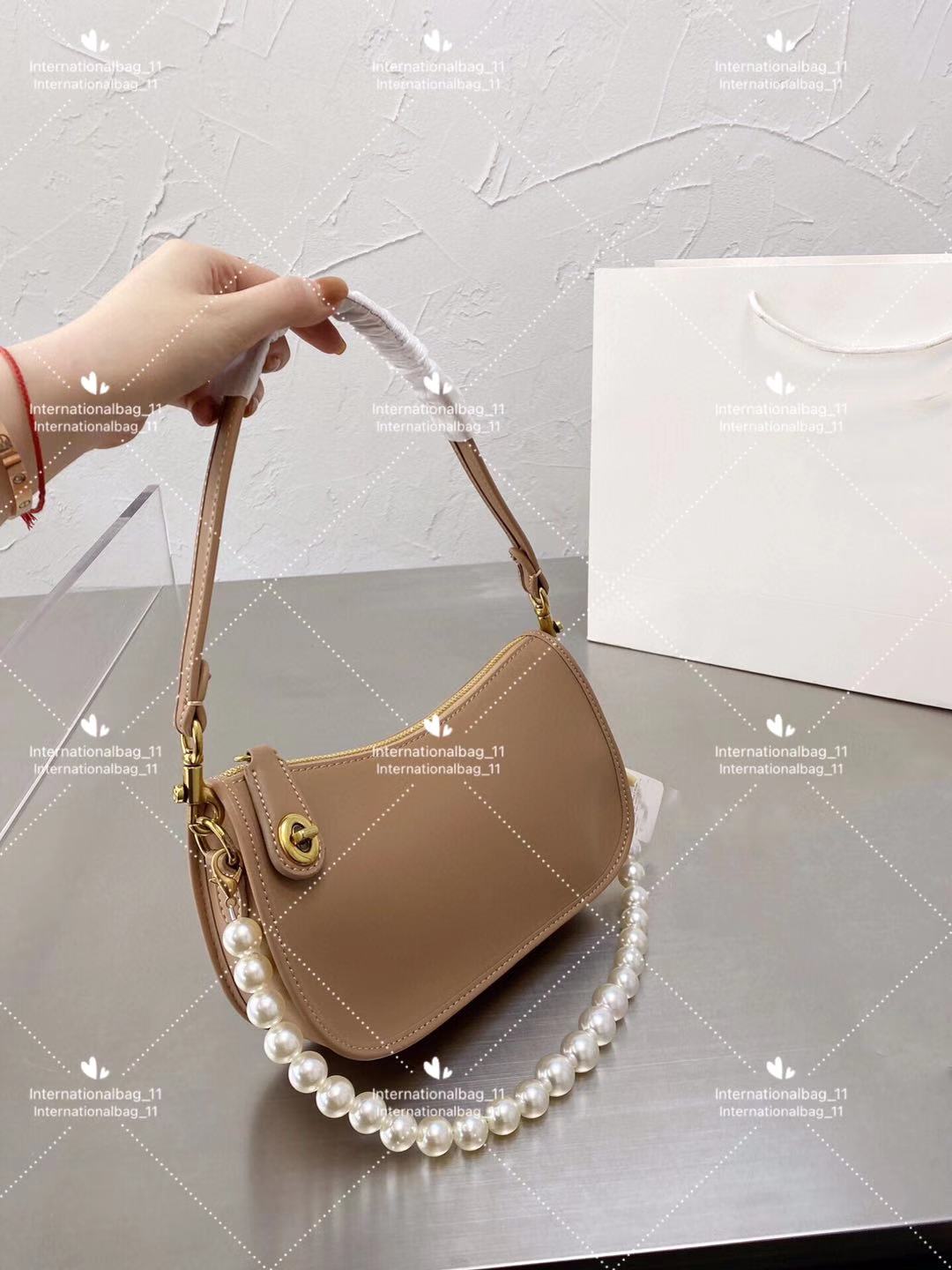 

Designer classic elegance alar single shoulder bags fashion package crescent mahjong bag Pearl chain women all mobile wallet leisure leather