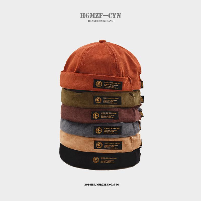 

Hat Male Tide Autumn Winter Retro Corduroy Landlord All-match Melon Skin Female Art Hip Hop Hats Beret Berets, Black