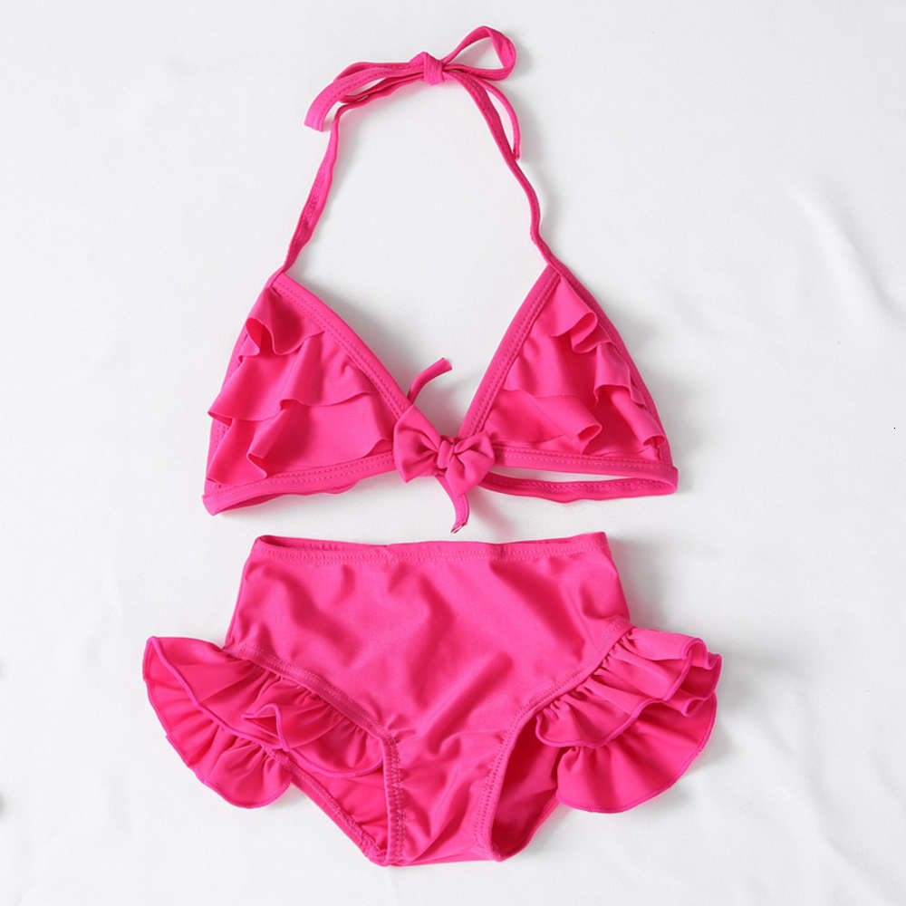 Fashion Girls&#039; Bikini with Ruffle Plain Little Fresh Swimsuit triangl swimwear-image-692559729