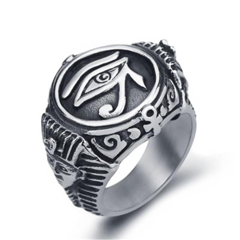 

Cluster Rings Egyptian Pharaoh Eye Of Horus Rune Amulet Biker Mens Cross Vintage Silver Color Stainless Steel Ring Finger For Wome