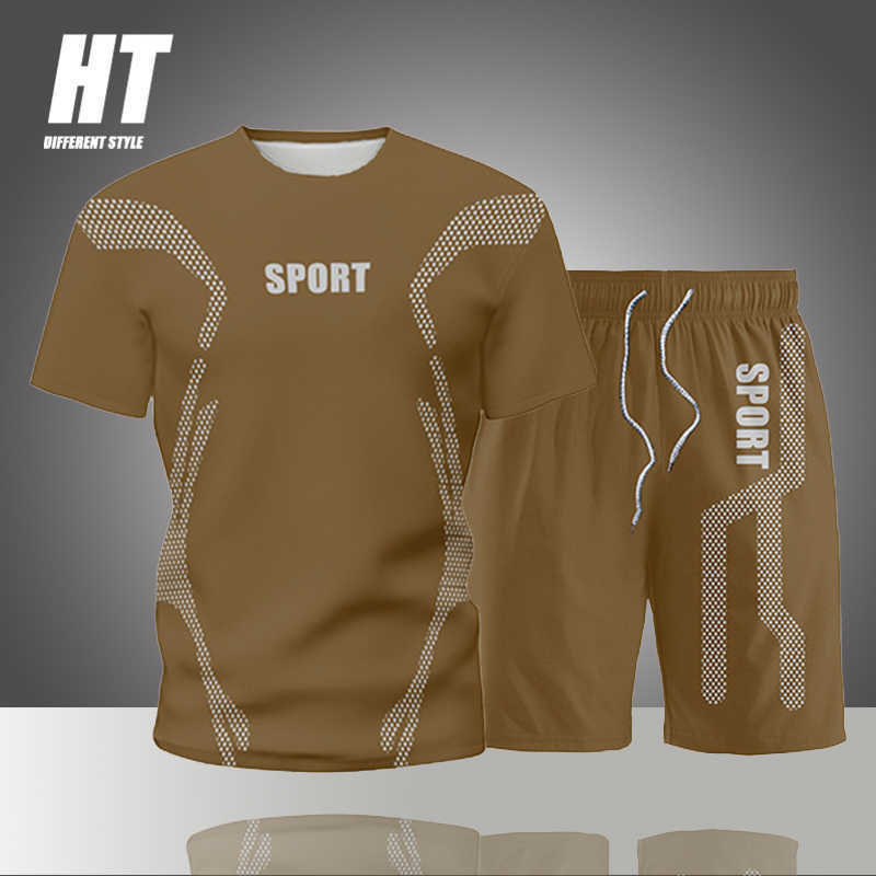 

Tracksuit for Men Summer Breathable Mesh Gym Fitness Shorts Sleeve Sets Tshirt+Shorts Suit Quick Dry Running Mens Sports Suits 210603, Fk212khkai