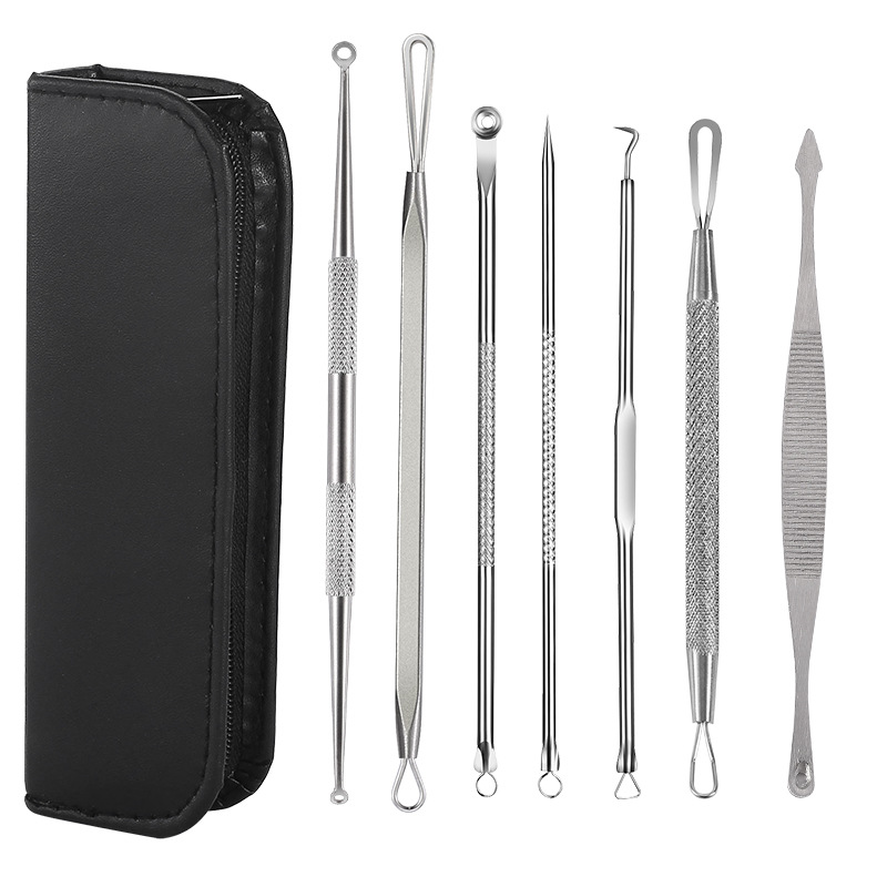 7Pcs/set Blackhead Remover Tool Kit Facial Pimple Removal Tools Blemish Extractor Acne Needle Clip Tweezer Set Face Skin Care
