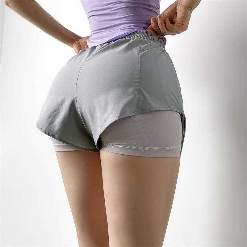 

WOMENGAGA Girl Sports Short's Summer Loose Running High Waist Fitness Mesh Lace Double Layer Korean Sweatpants 8ZM 210603, Light gray