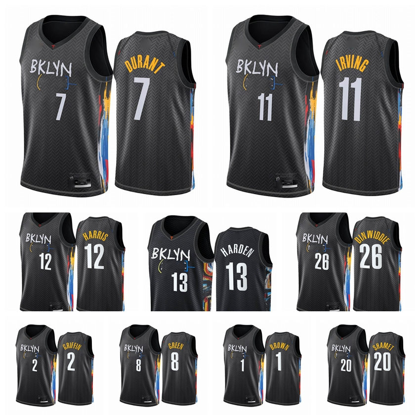 

Brooklyn Nets Men James Harden Kevin Durant Kyrie Irving Blake Griffin Joe Harris Andre Roberson 2020-21 Black City Basketball Jerse, Black;red