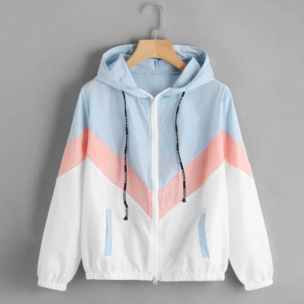 

Jacket Womens Coats Windbreaker Female Multicolor Patchwork Hooded Jackets Color Block Striped Women, Multi