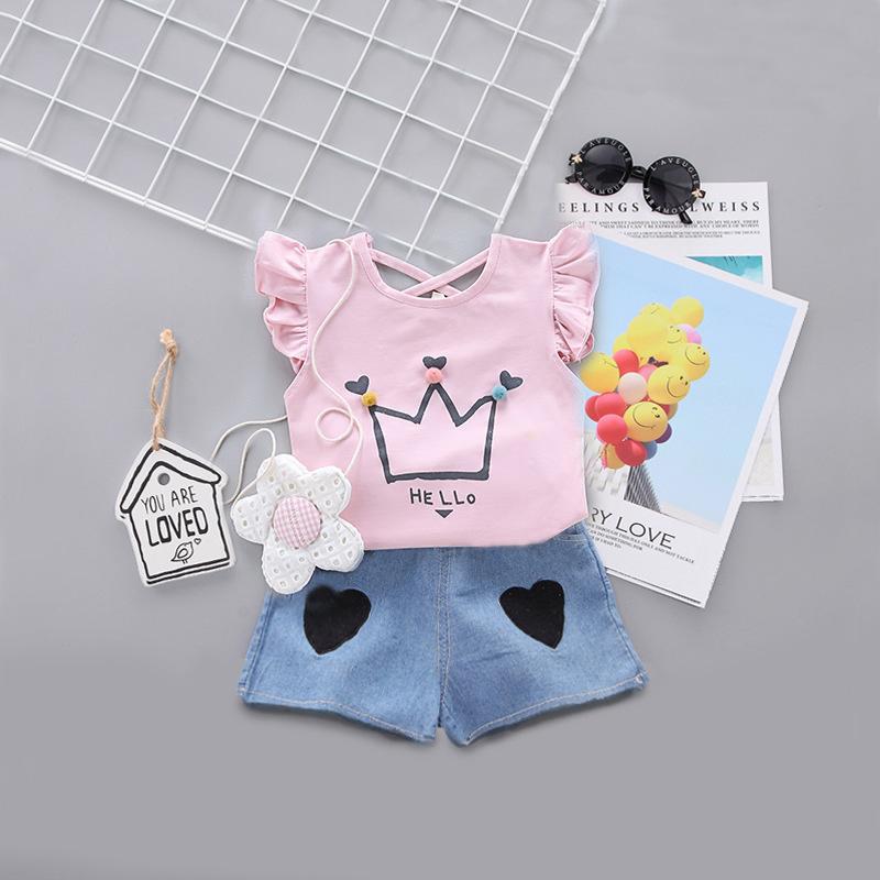 

Clothing Sets Born Girl Child Summer Dress Girls Two-piece Suit Foreign Baby Kids Short-sleeve Trendy Clothes, White