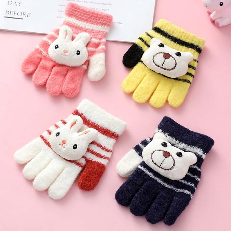 

Children's Mittens Cute Winter Gloves Kids Warm Half Full Finger Cartoon Bear Knitted For Toddler Girl Boy Child Glove, White