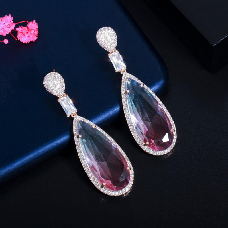 

Dangle & Chandelier ThreeGraces Fashion Gradient Rainbow CZ Crystal Long Drop Earrings For Women Wedding Party Costume Jewelry Gift ER637, Silver
