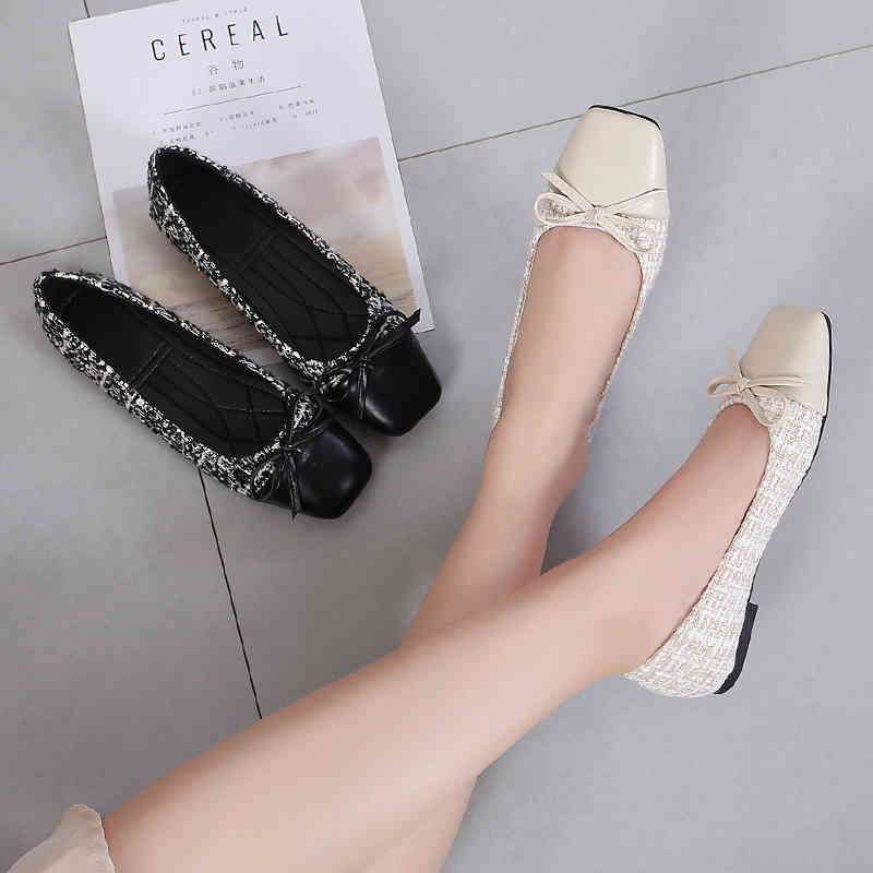 

Plus Size 41 Ballerina Flats Round Toe Shoes Woman Tweed Comfortable Slip on Flat Shoes Ladies Maternity Classic Shoes Zapatos 823, Black