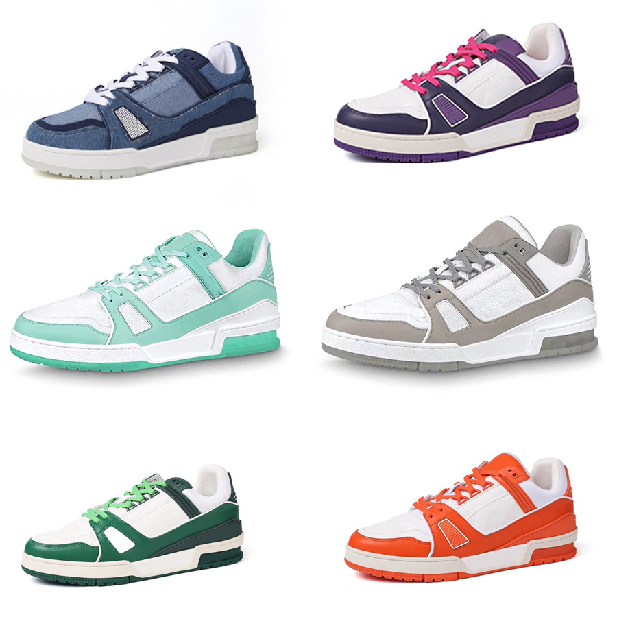 

Men Designer Shoes leather sneakers Flat Platform Sneaker Light blue Vintage Outsole Runner Trainers Embossed Casual Trainer With Box top quality 268, Color 13