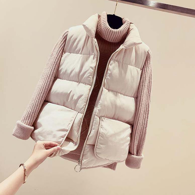 

2021 Autumn Winter Waistcoat Women Warm Thick Puffer Thermal Vest Women Sleeveless Jacket Women White Black, Tan;black
