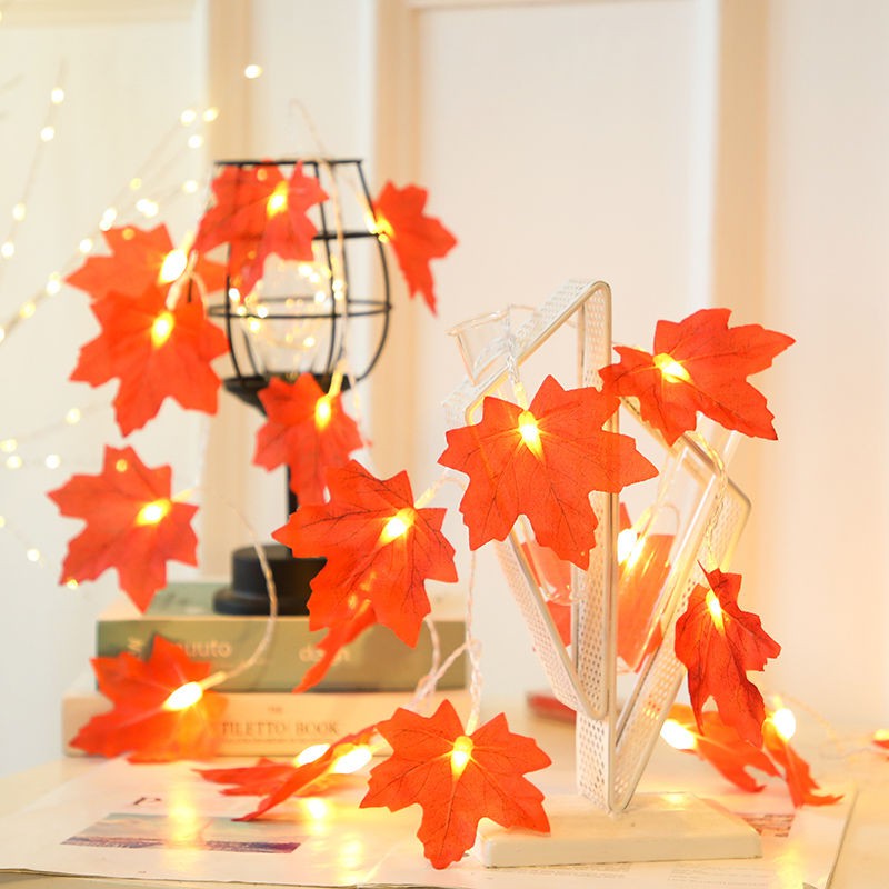 

LED Artificial Autumn Maple Leaves Garland Led Fairy Lights for Christmas Decoration Thanksgiving Party DIY Decor Halloween 100pcs