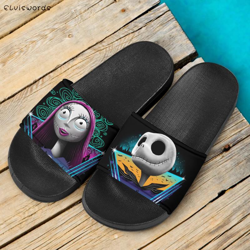 

Women Summer Flip Flops The Nightmare Before Christmas Print Female Home Slippers Light Brand Design Zapatillas Mujer, Black