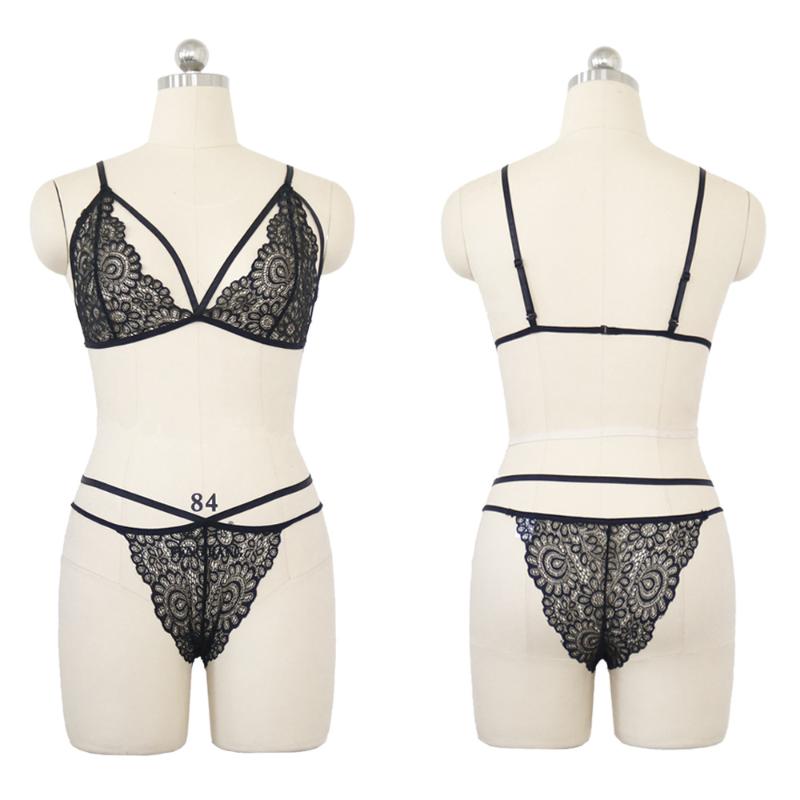 

Bras Sets Ladies Sexy Three-point Lace Slim Lingerie Exotic Nightwear Set Bikini Hallow Out Ensemble Camisole Babydoll Bra, Black