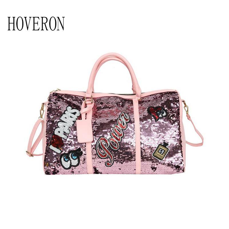 

Duffel Bags Outdoor Sports Bag Sequins Ladies Handbag Large Capacity Travel Women Shoulder Diagonal Yoga Sac De Sport, Black